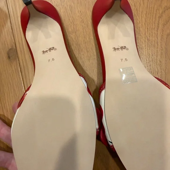 Coach Red and Cream Cherry Print Slide Sandals - Picture 4 of 6